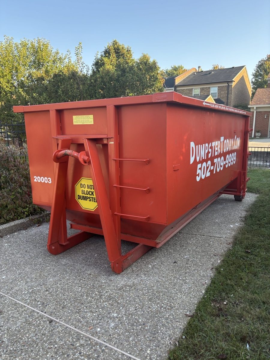 Dumpster Today dumpster on a driveway for a home remodel